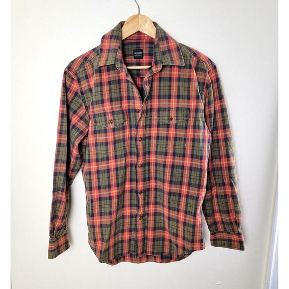 ACORN by Bob Goldfeder Plaid Flannel Button Down Shirt Men size M Orange Vintage - Picture 6 of 10